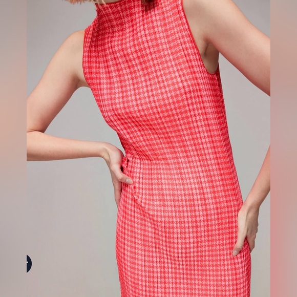 Whistles Dresses & Skirts - Whistles Pink Houndstooth Plissé Midi Chic Dress Pleated Sleeveless US 16